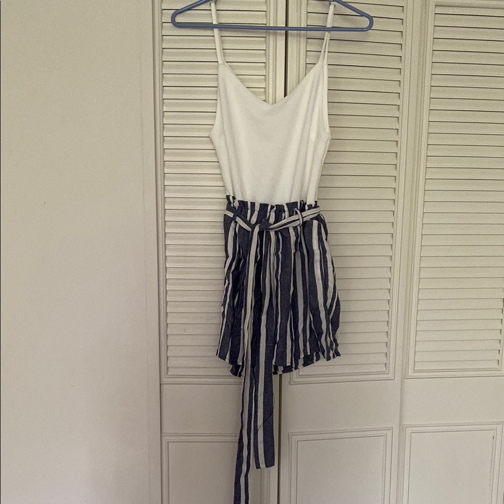 White Tank Top with Striped Shorts